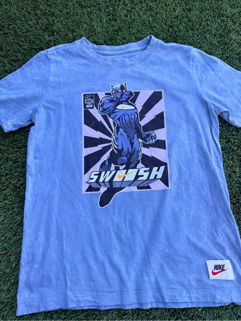 Nike Blue Graphic 'Swoosh' Superhero Tee